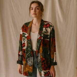 Vintage 1980s Barrie Stephens Multi-print Lightweight Raton Blazer Jacket L 12
